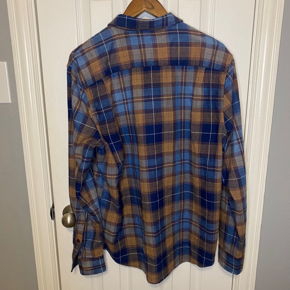 Lucky Brand Mens Large Classic Fit Plaid Button Down Shirt Blue Brown Cotton - Picture 3 of 4